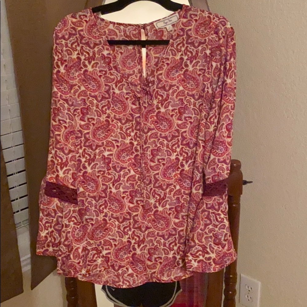 Burgundy boho bell sleeve top